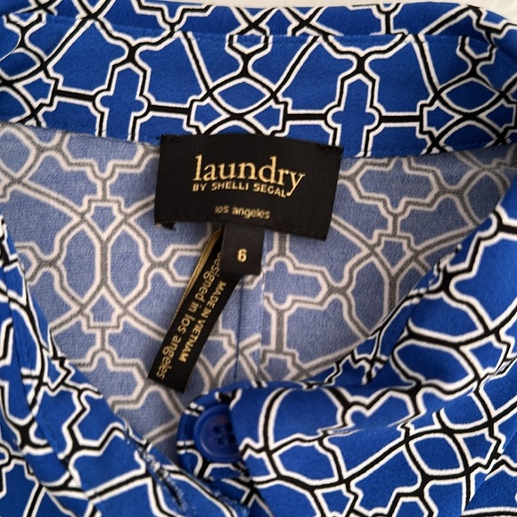 Laundry by Shelli Segal blue multi lattice print 3/4 quarter sleeve shirt dress - Picture 10 of 14